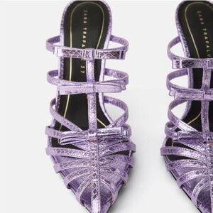 Zara Metallic Purple Strappy Bow Heels